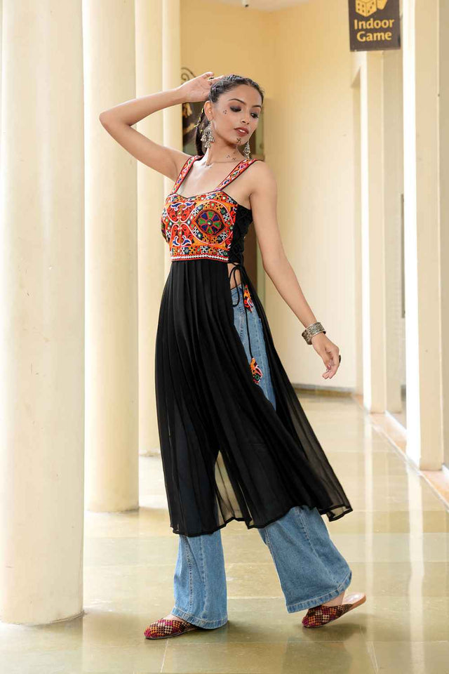 Black Embroidered Georgette Kurti
