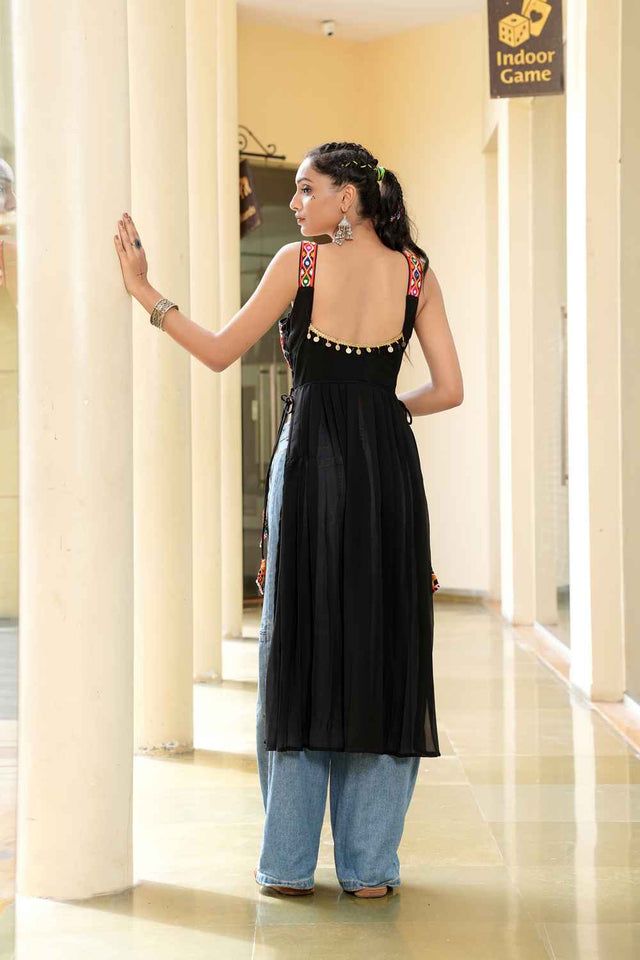 Black Embroidered Georgette Kurti