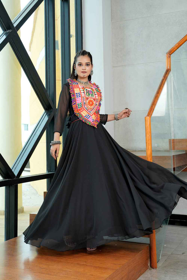 Black Embroidered Georgette Kurti