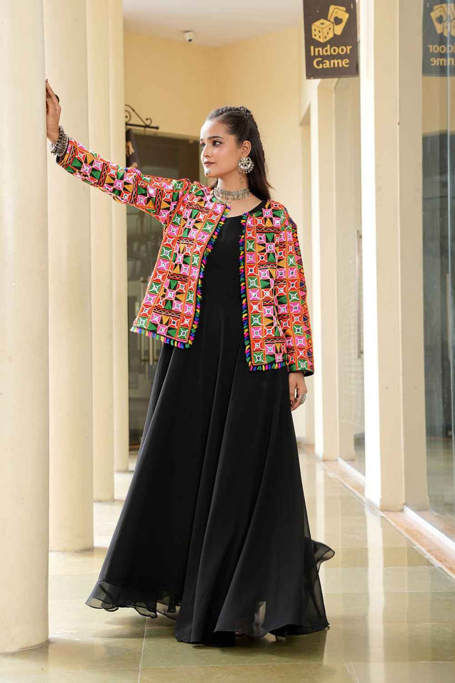 Black Embroidered Georgette Kurti