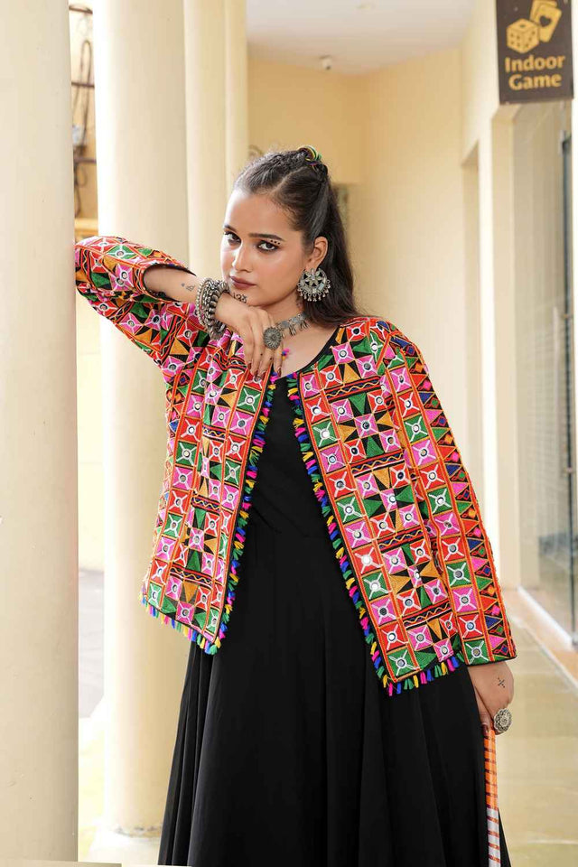 Black Embroidered Georgette Kurti