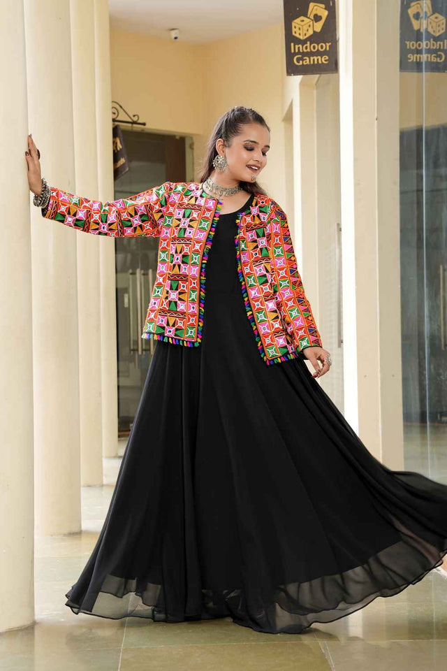 Black Embroidered Georgette Kurti