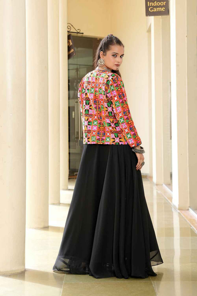 Black Embroidered Georgette Kurti