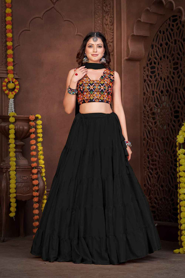 Black Solid Crepe Lehenga