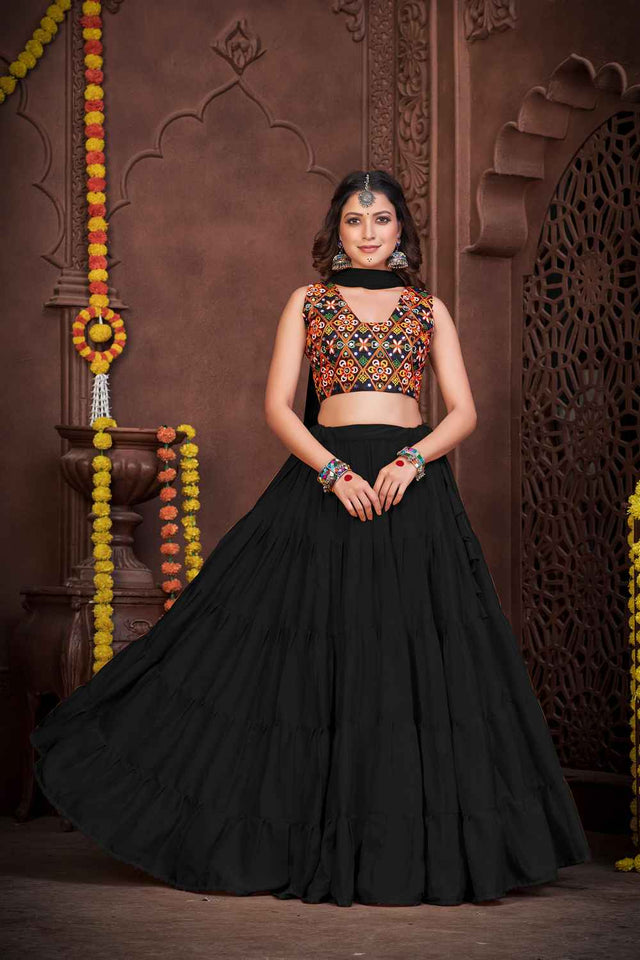 Black Solid Crepe Lehenga