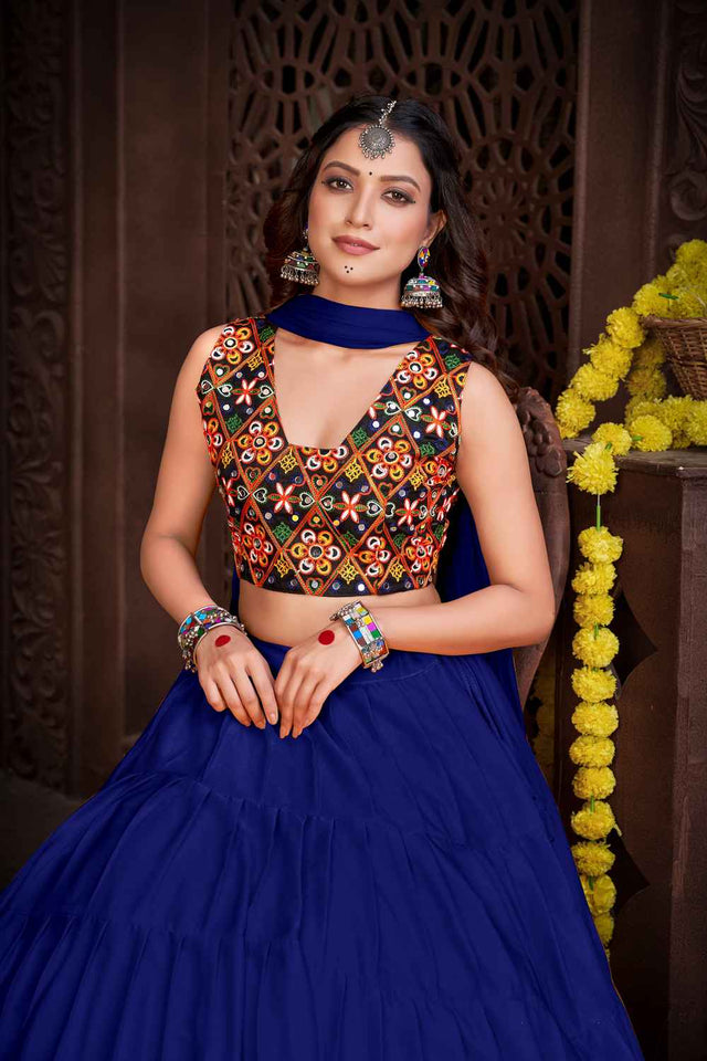 Blue Solid Crepe Lehenga