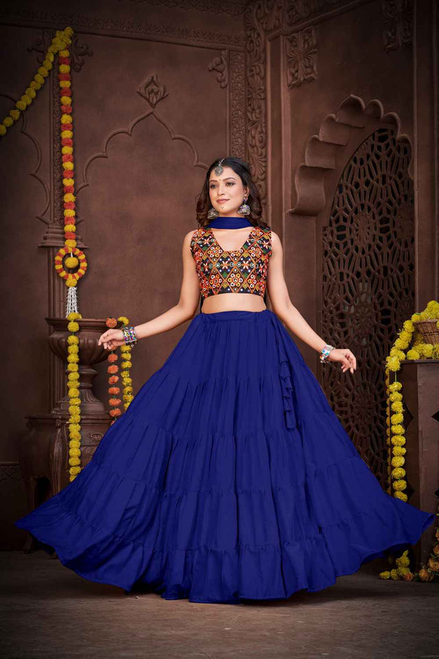 Blue Solid Crepe Lehenga