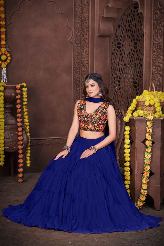 Blue Solid Crepe Lehenga