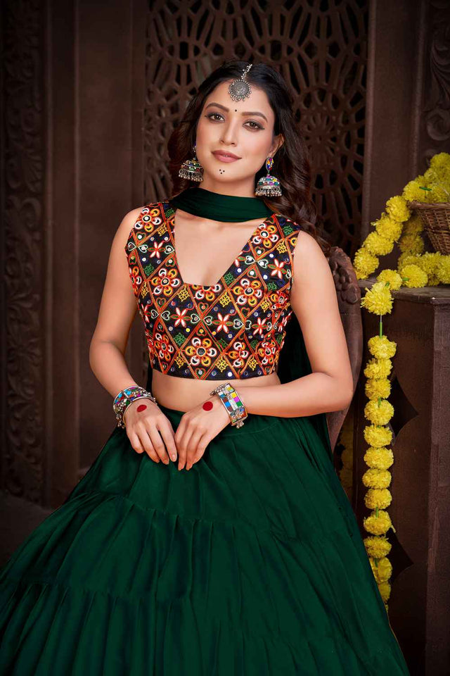 Green Solid Crepe Lehenga