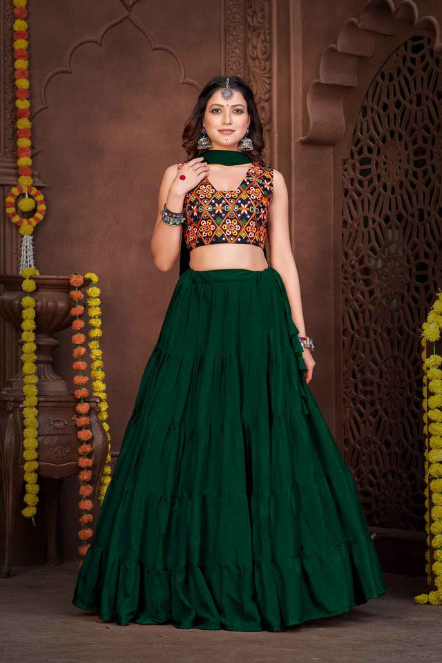 Green Solid Crepe Lehenga
