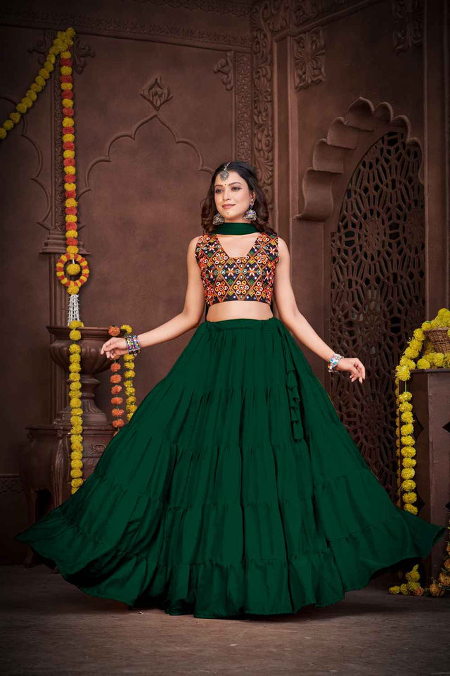 Green Solid Crepe Lehenga