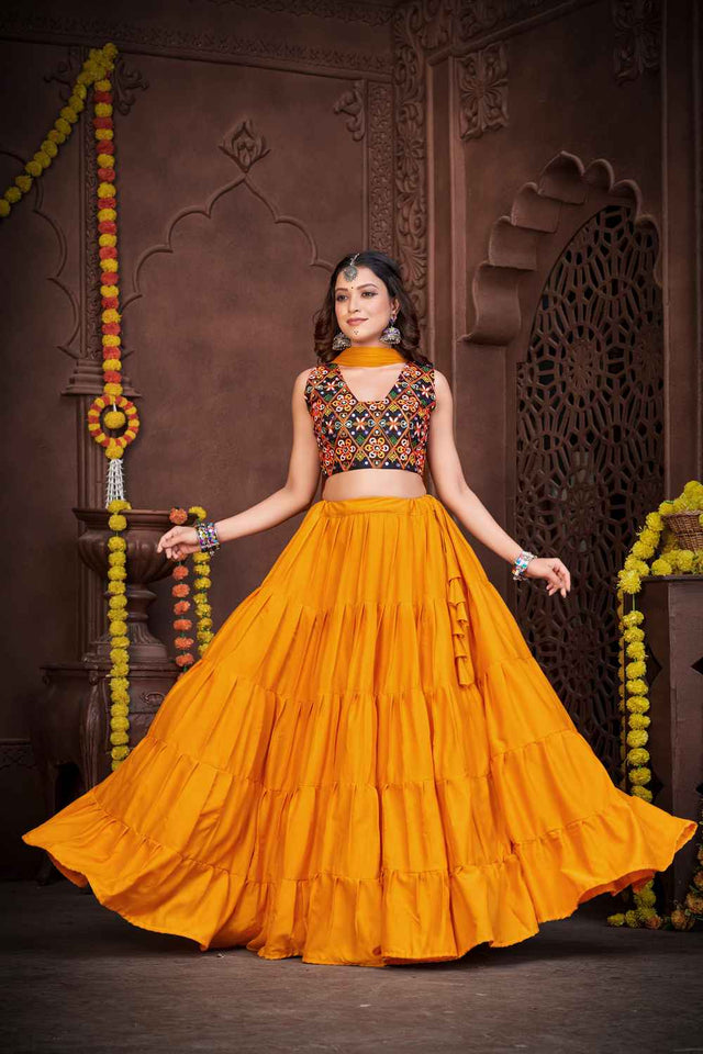 Mustard Solid Crepe Lehenga