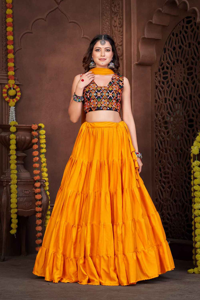 Mustard Solid Crepe Lehenga