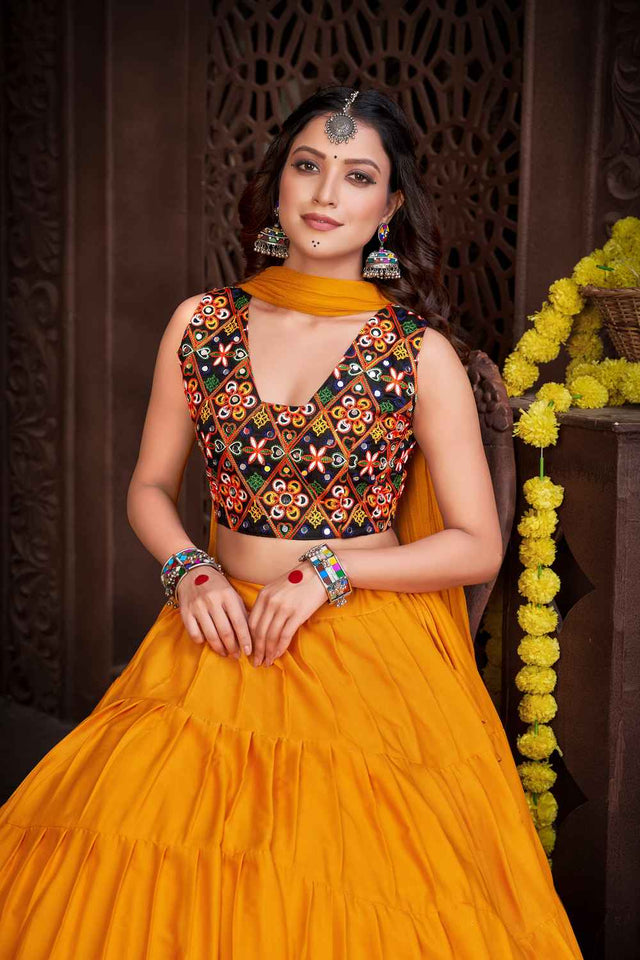 Mustard Solid Crepe Lehenga