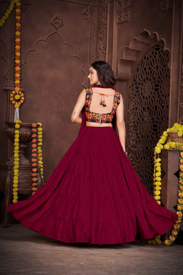 Maroon Solid Crepe Lehenga