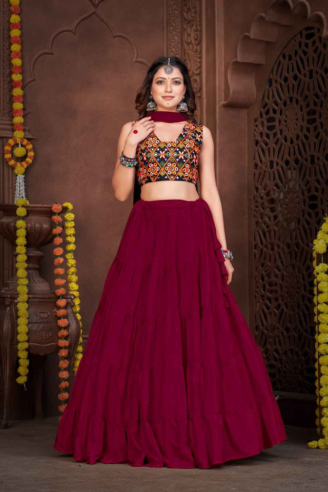Maroon Solid Crepe Lehenga