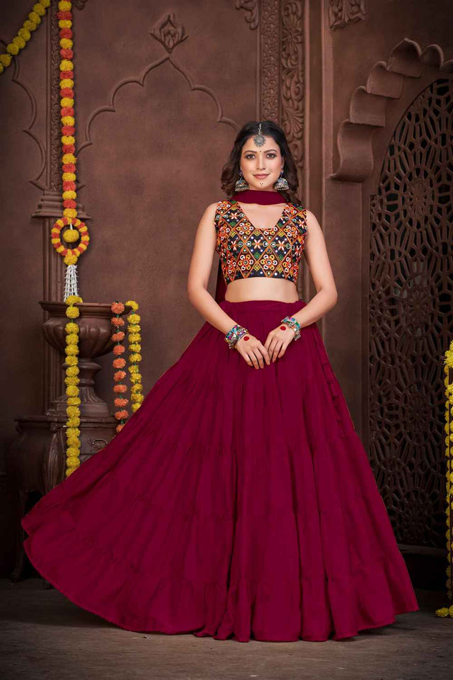 Maroon Solid Crepe Lehenga