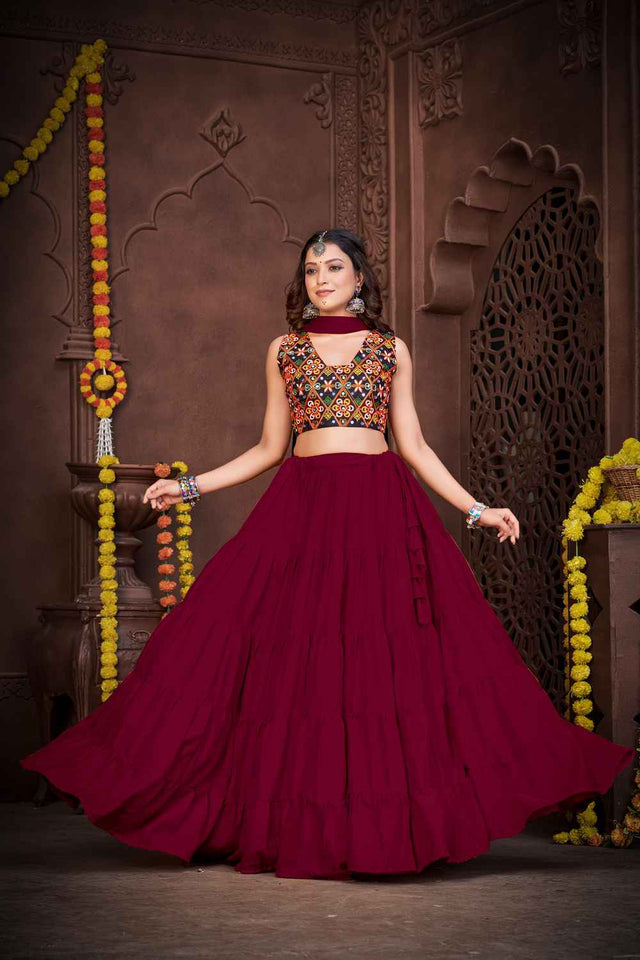 Maroon Solid Crepe Lehenga