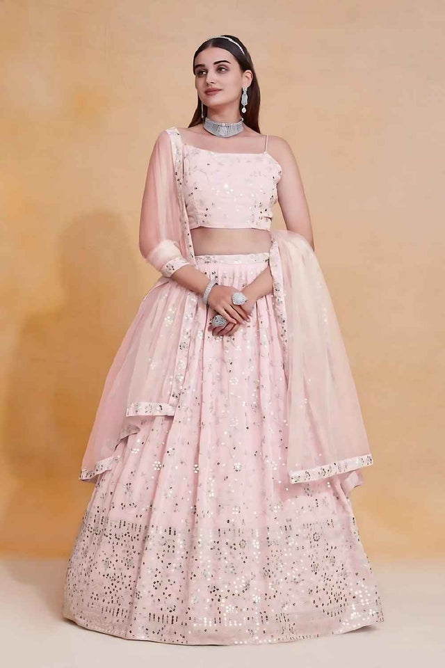 Light Pink Sequins Gorgette Lehenga