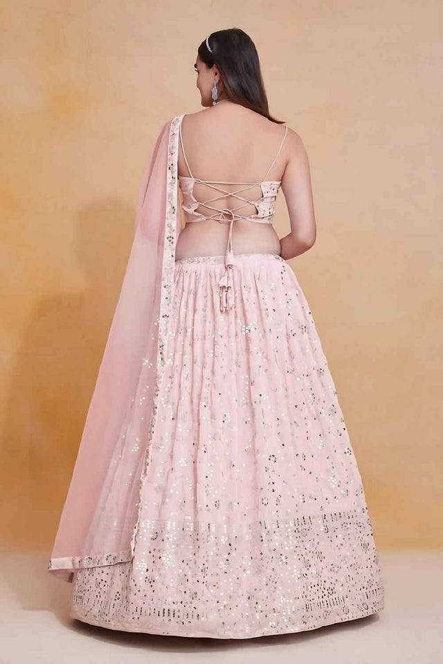 Light Pink Sequins Gorgette Lehenga