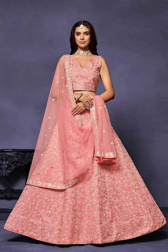 Light Pink Embroidered Silk Lehenga