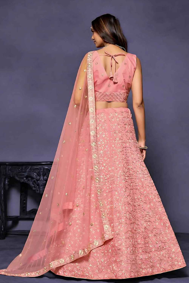 Light Pink Embroidered Silk Lehenga