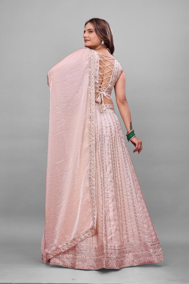 Light Pink Sequin with Embroidered Silk Lehenga (OM-648)