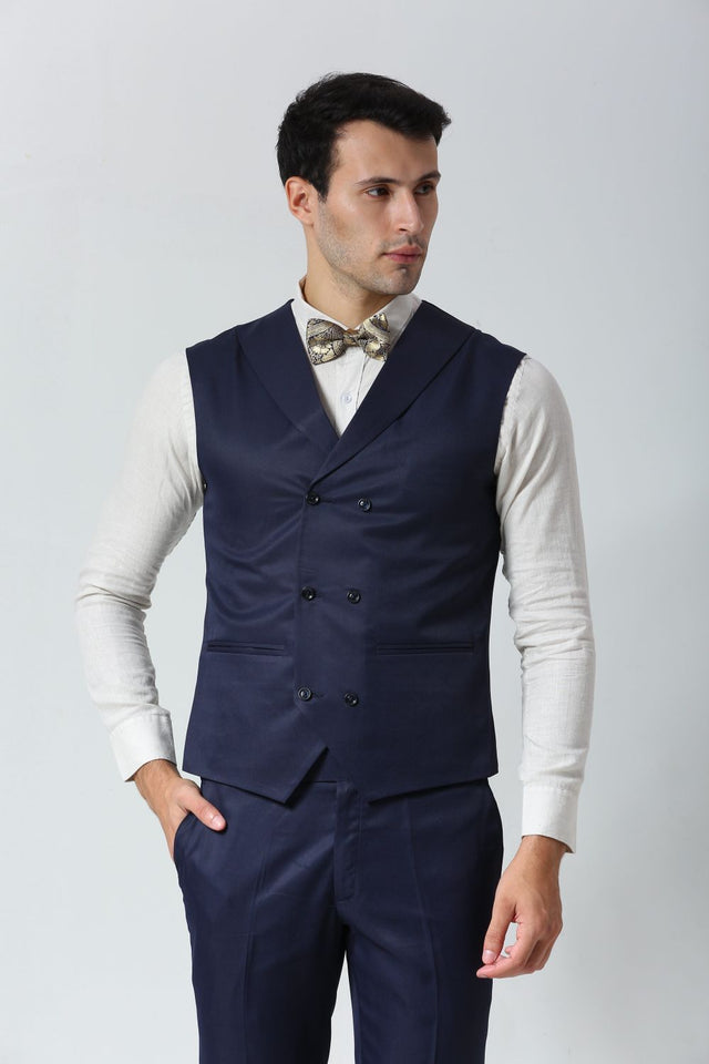 Navy Blue Foil Print Art Silk Bow Tie