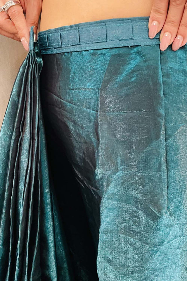 Turquoise Solid Silk Saree
