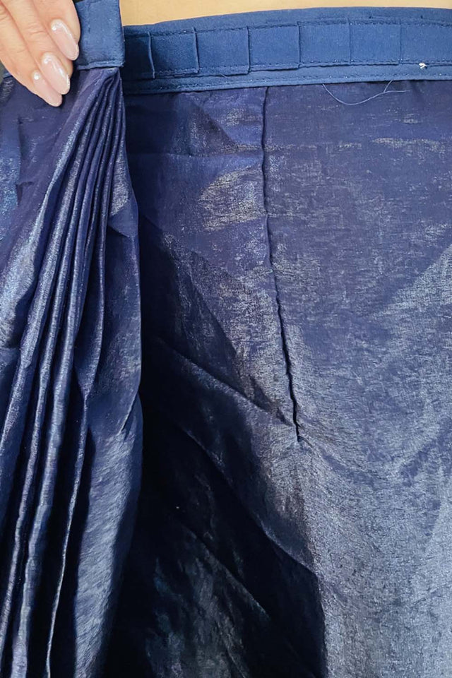 Navy Blue Solid Silk Saree