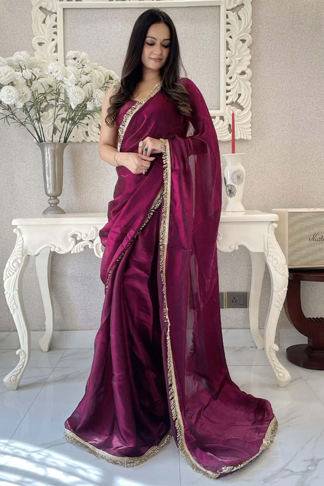 Wine Solid Silk Saree