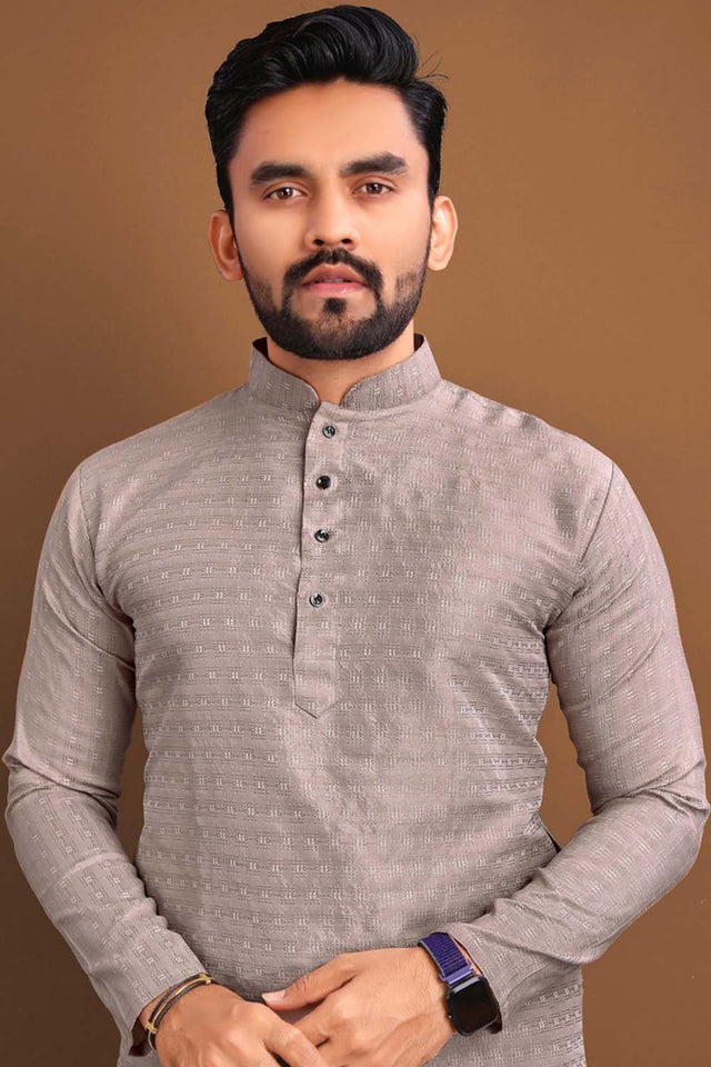 Beige Solid Men's Kurta Set