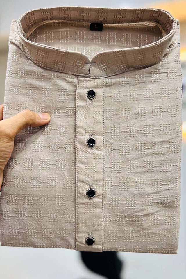 Beige Solid Men's Kurta Set
