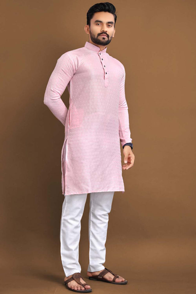 Pink Solid Men's Kurta Set