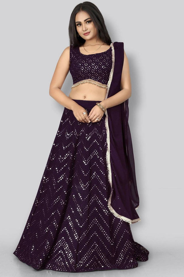 Violet Sequin Georgette Lehenga