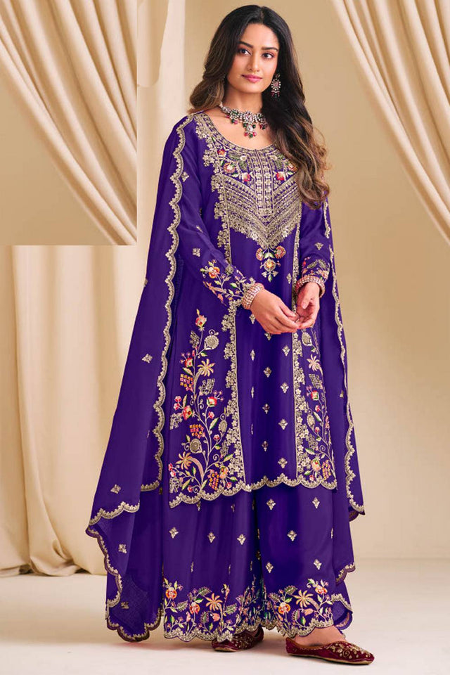 Violet Sequin with Embroidered Art Silk Pakistani Suit Set (RADHA KALASH-6002)