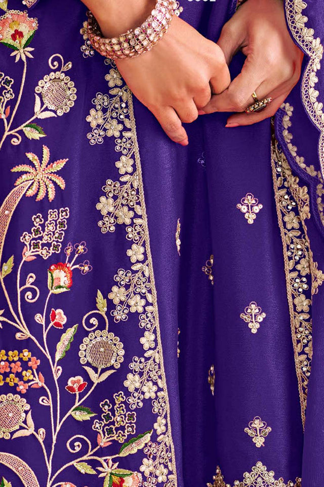 Violet Sequin with Embroidered Art Silk Pakistani Suit Set (RADHA KALASH-6002)