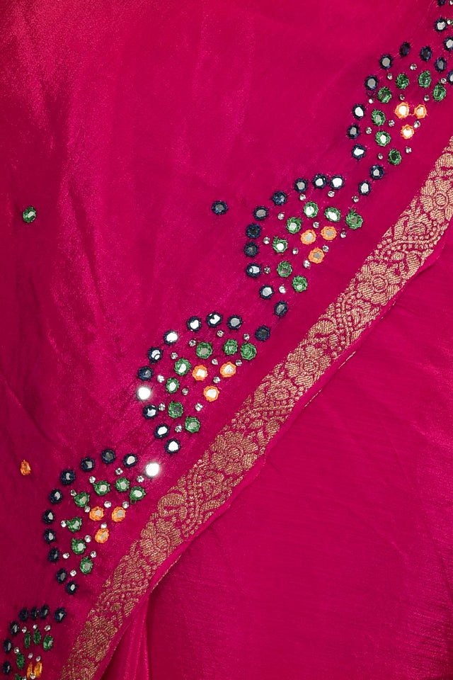 Pink Mirror Embroidered Chiffon Saree (RBFPYZ6C3822)