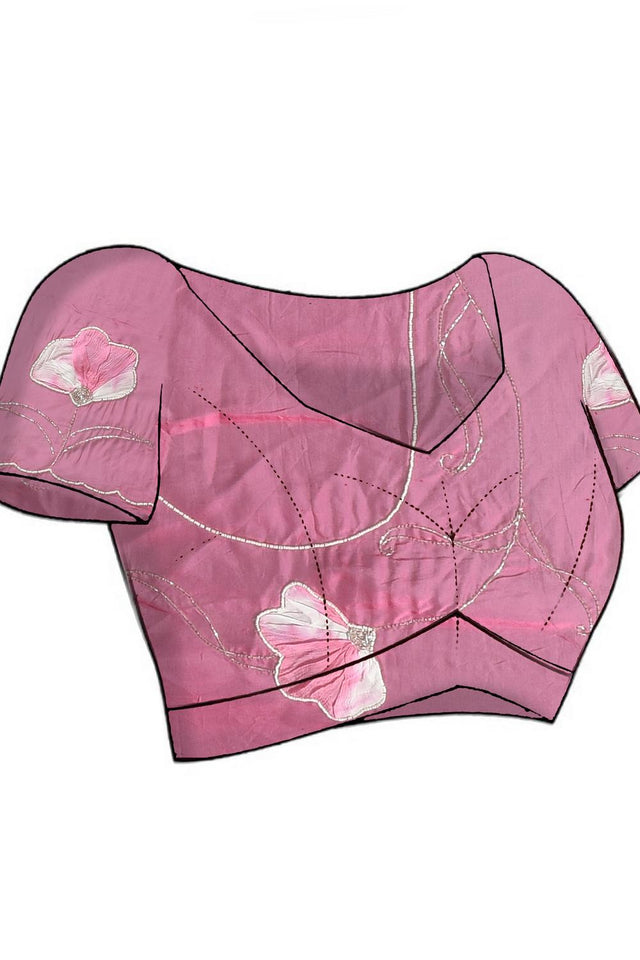 Pink Sequin & Beads Embossed Silk Blend Saree (RBMPWZ6C3816)