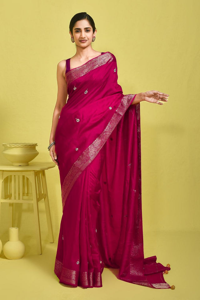 Pink Embroidered Silk Blend Saree (RBMPYW6B3716)