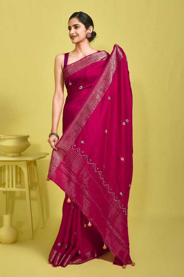 Pink Embroidered Silk Blend Saree (RBMPYW6B3716)