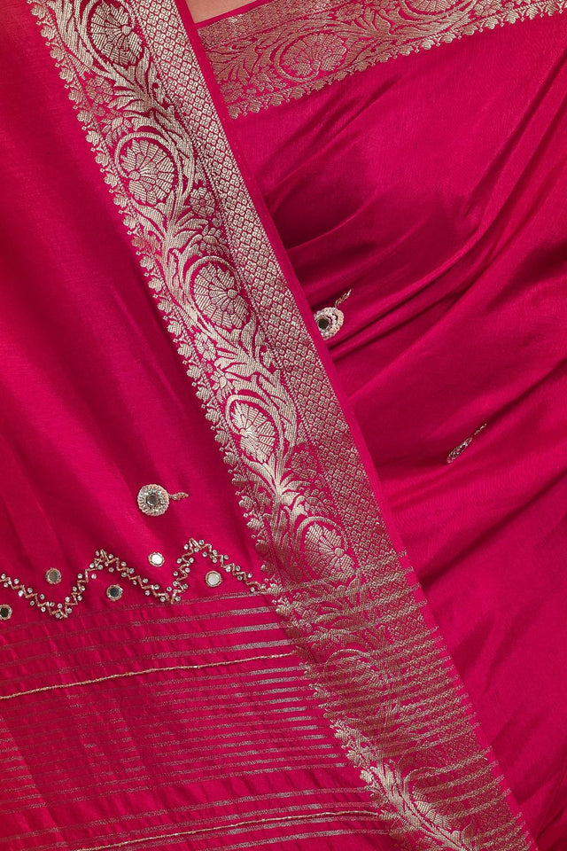 Pink Embroidered Silk Blend Saree (RBMPYW6B3716)