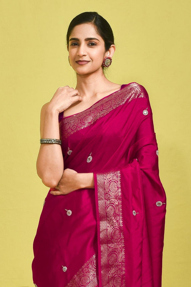 Pink Embroidered Silk Blend Saree (RBMPYW6B3716)