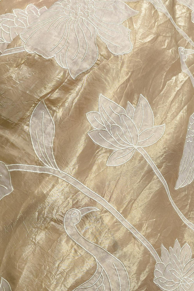 Gold Floral Embroidered Satin Saree (RBTDDR6C3782)