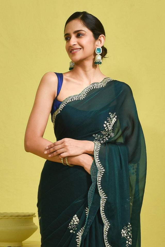 Green Sequin with Embroidered Tissue Saree (RDIGGW6B3742)