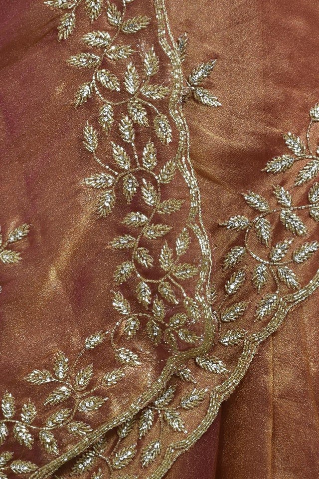 Peach Beads Embossed Tissue Saree (RDIHHZ6C3824)