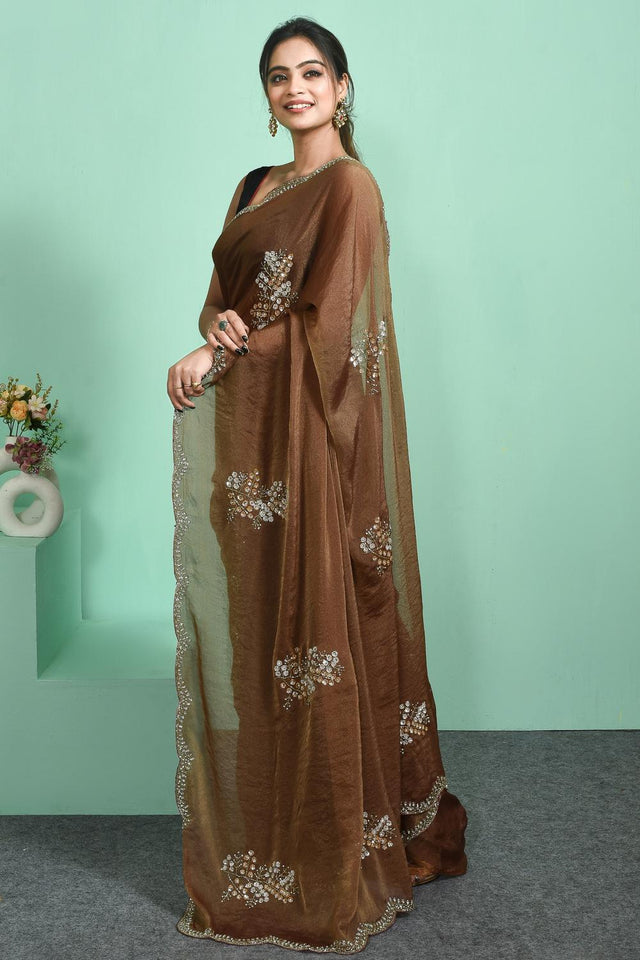Brown Sequin Tissue Saree (RDINNW6C3798)