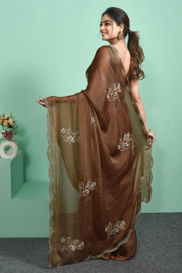 Brown Sequin Tissue Saree (RDINNW6C3798)