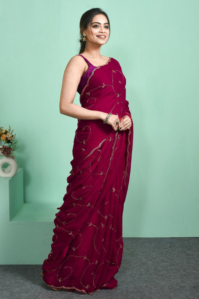 Pink Beads Embossed Tissue Saree (RDIPPO6C3812)