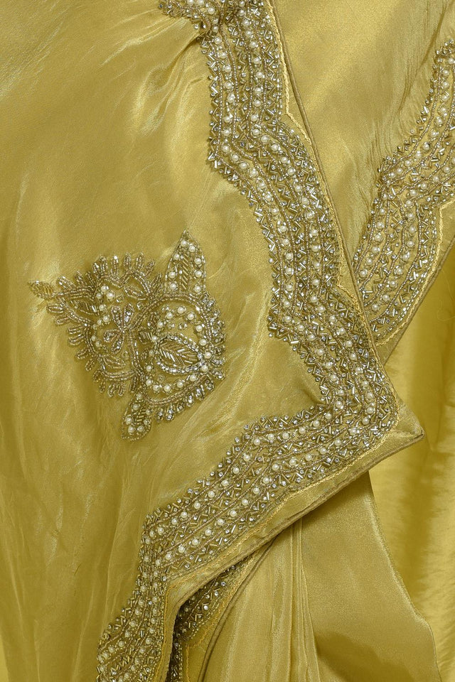 Yellow Beads & Stone Embossed Tissue Saree (RDIYYZ6C3768)
